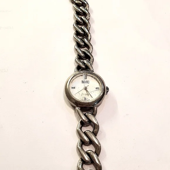 Vtg Women's Badavici Curb Link Sterling Silver Watch MOP Face Roman Numerals